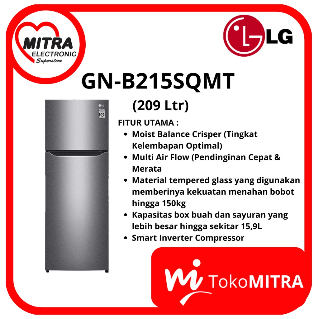 LEMARI ES 2 PINTU LG GN-B215SQMT (209 Ltr)