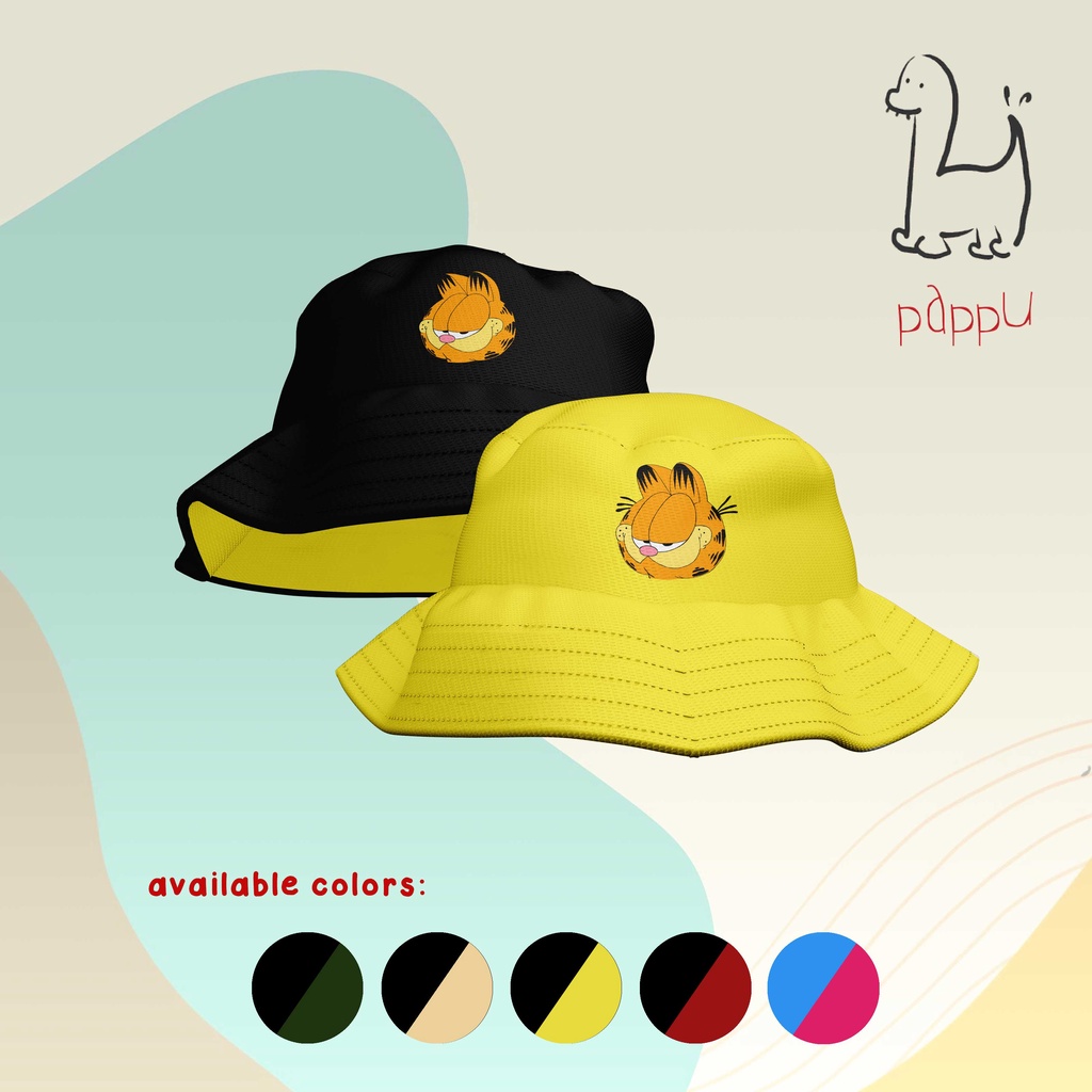 T/34 Topi Bucket Hat Anak 2 Warna Garfield Cat Movie Kids Custom Nama