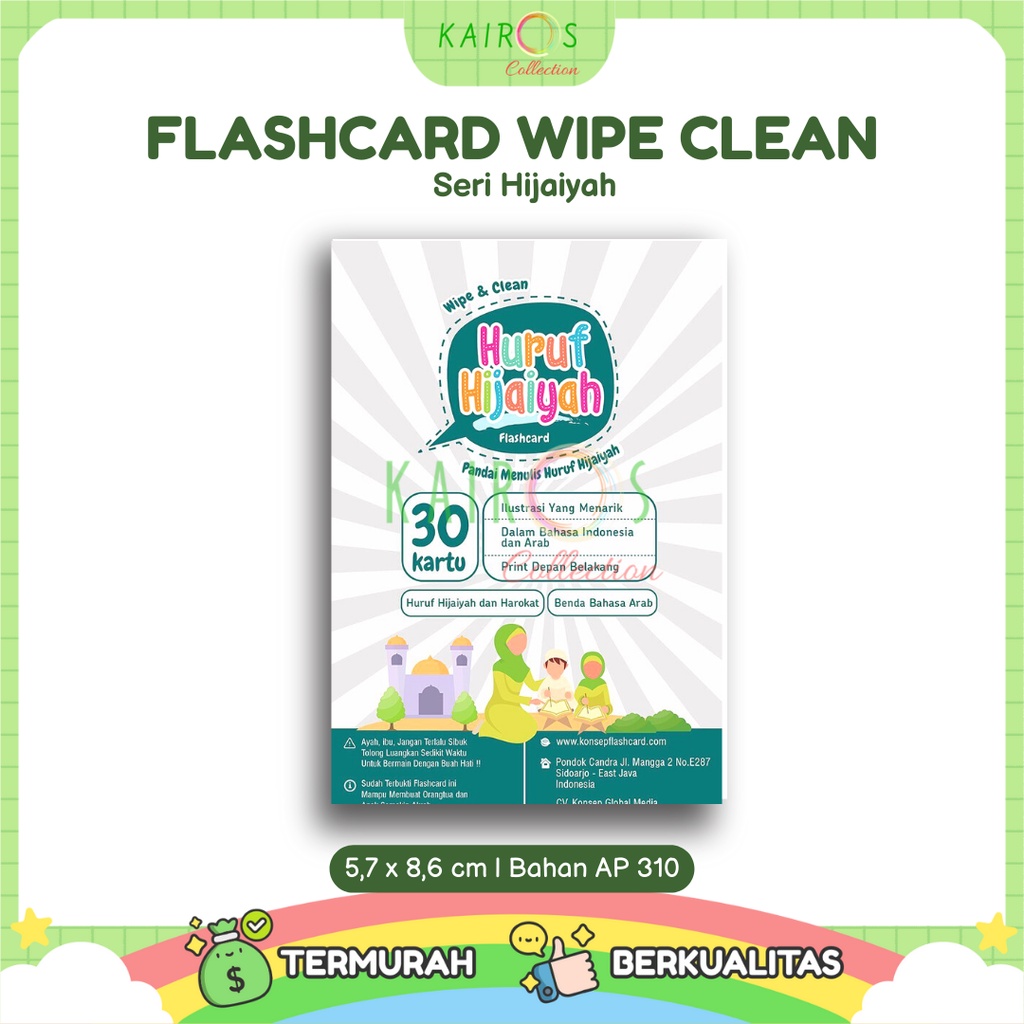 Flashcard Wipe Clean Seri Hijaiyah Flash card Kartu Pintar Belajar Balita Bisa Ditulis Dihapus