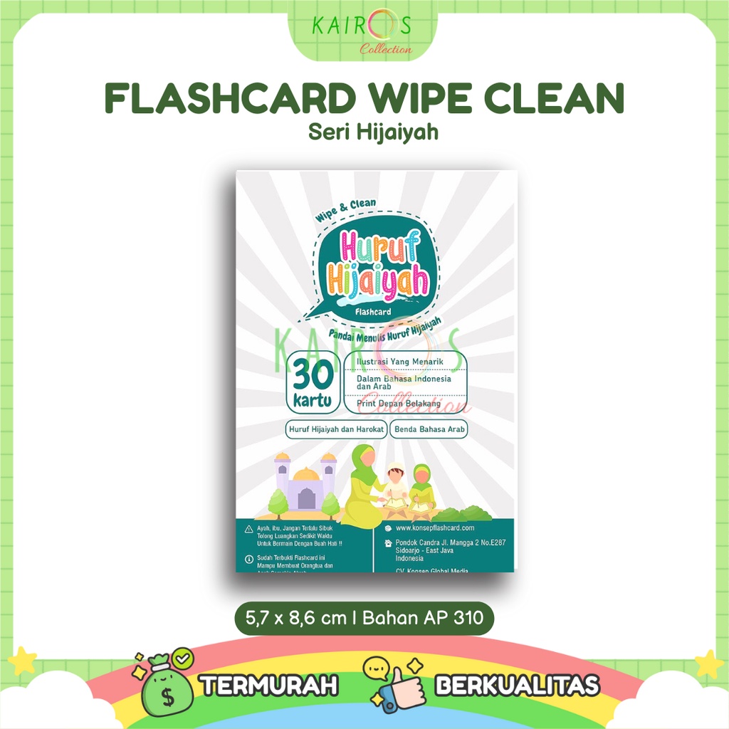 Flashcard Wipe Clean Seri Hijaiyah Flash card Kartu Pintar Belajar Balita Bisa Ditulis Dihapus