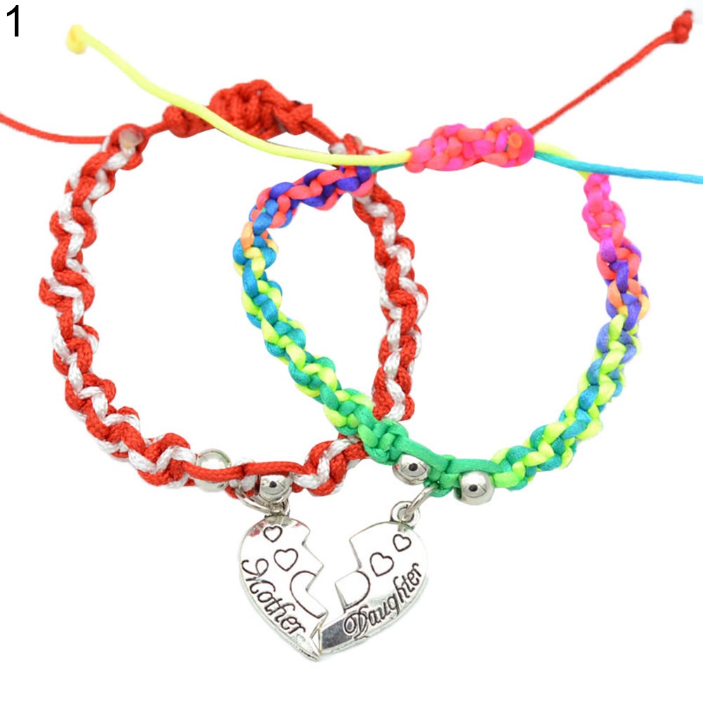 Hu Hu Hu Hu Hu Alat Bantu Pasang Kacamata♡ 2pcs Gelang Tali Kepang Dengan Charm Hati Terbelah Untuk Ibuanak Perempuan