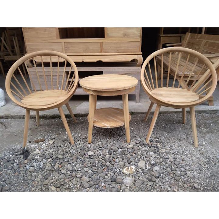 Jual Ready Kursi Teras Minimalis Jati MENTAH (Kursi Teras Parabola)