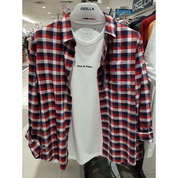 Osella Baju Kemeja Pria Dewasa Lengan Panjang Motif Kotak Merah Original