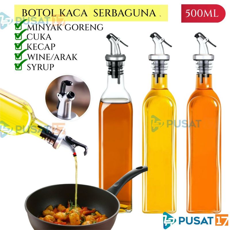 (FREE BUBBLE) Beli 1 gratis 1 pcs botol 1 set 2 pcs Botol Minyak Goreng Kaca 1000 ml / 1 liter + Tut