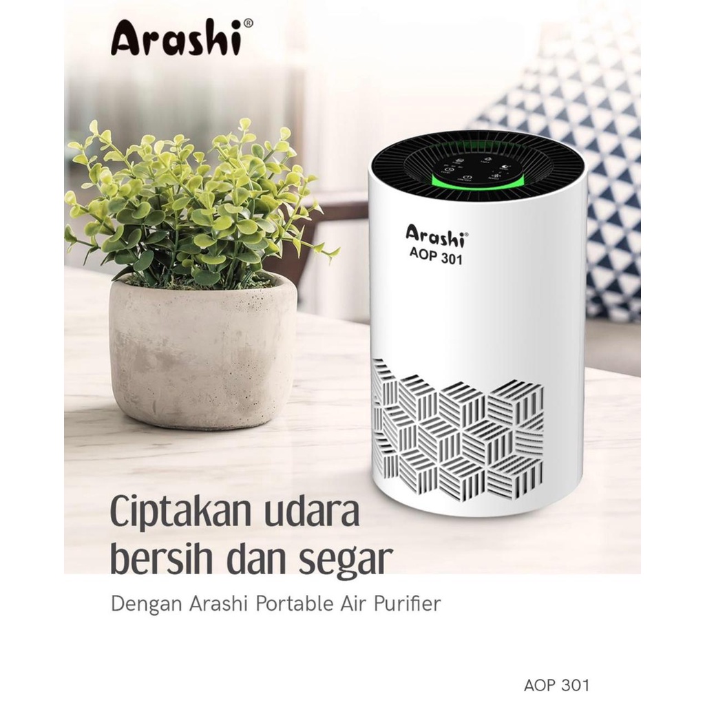 Penyaring Udara Arashi AOP301 dengan HEPA Filter dan Lampu UV-A - Portable dan Rechargeable