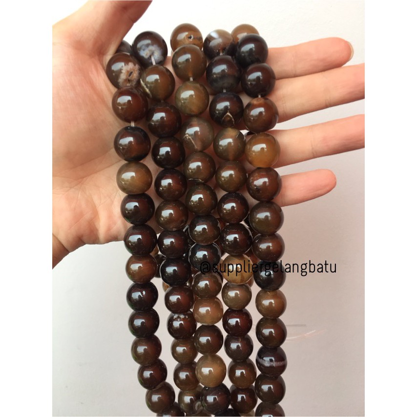 batu gelang kalung 16mm BROWN CARNELIAN manau akik coklat tua natural aksesoris craft pria wanita