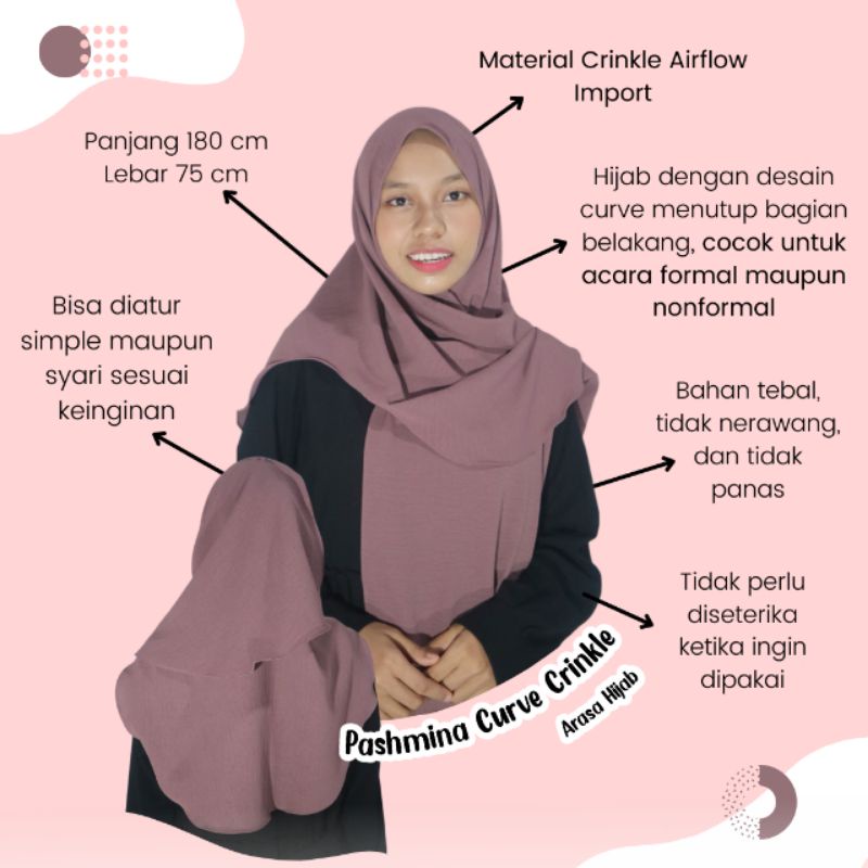 Pashmina Curve Crinkle Airflow by Arasa Hijab • Pashmina oval • Happy Shawl • Pashmina Malaysia