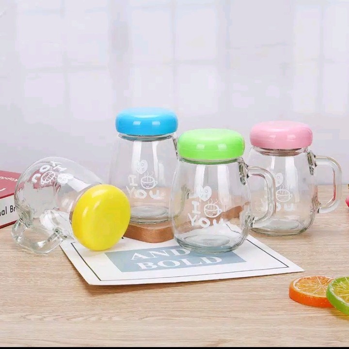 Gelas Kaca - Mug Kaca - Botol Kaca Wooden 450ml