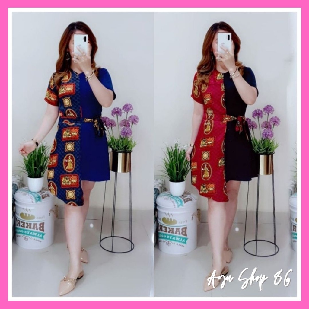 Baju Dress Scuba Pesta Natal Imlek Wanita Remaja Modern Trend Kekinian Murah Mewah Desain Terbaru 20