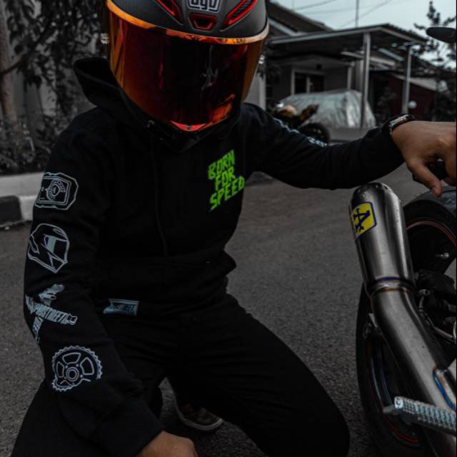 HOODIE | PROSTREET | BORN FOR SPEED | ORIGINAL | NEW | BLACK-hitam-S