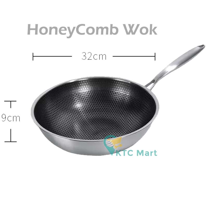 KTCmart - Wok Laba laba WoK HONEYCOMB Wajan Laba ANTI LENGKET Penggorengan Stainless Steel Fry Pan Stainless Steel