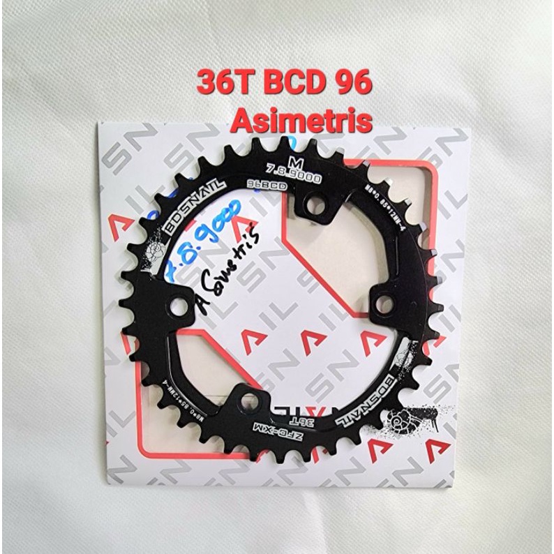 Snail Chainring 36T BCD 96 Asimetris Narrow Wide Chain ring Arm Crank Sepeda Hitam