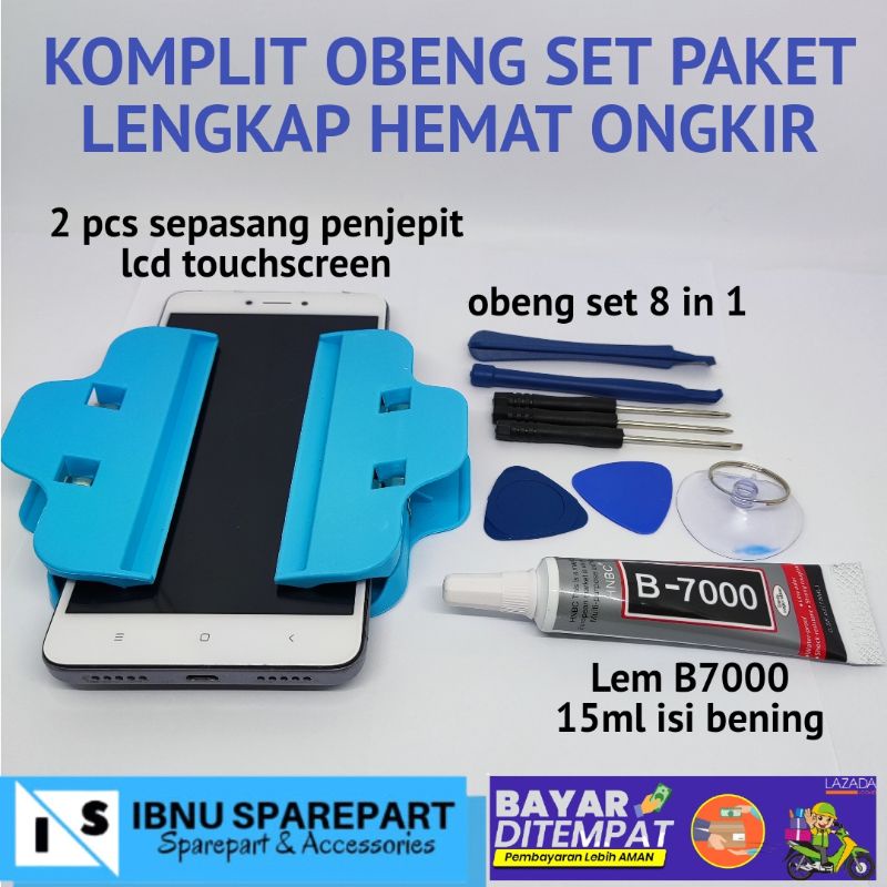 Obeng set Hp 8 IN 1 + Penekan LCD LEBAR  + LEM b7000 15 BENING 15 ML Original