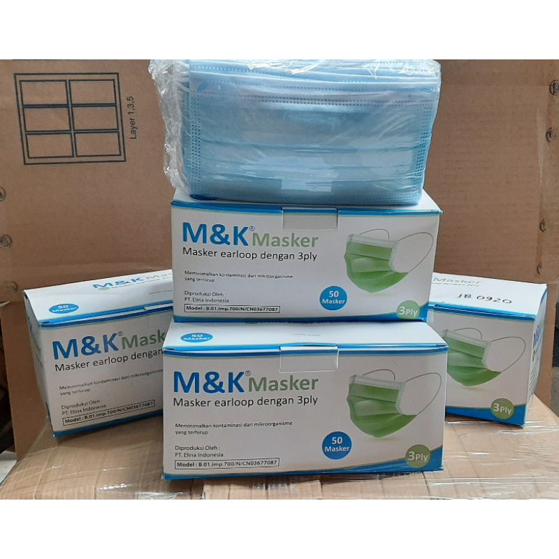 M&K Masker Earloop (Masker Medis 3 ply 50 pcs)