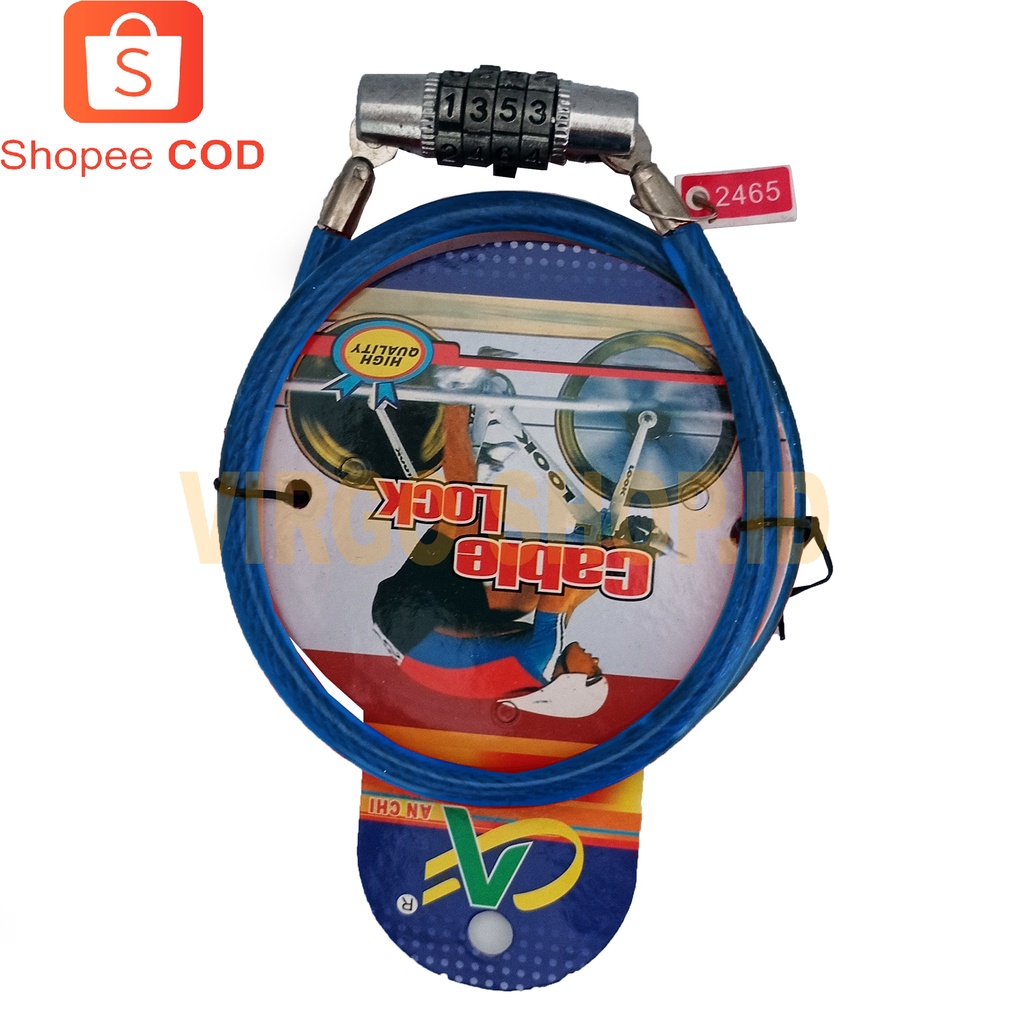 Cable Lock - Gembok Kabel Pin - Gombok Helm - Menggunakan KODE Kunci PIN / Gembok Sepeda / Gembok Helm / Gembok / Kunci Gembok / Kunci Gembok Motor / Kunci / Kunci Kunci / Kunci Helm / Kunci Gembok Sepeda-Biru