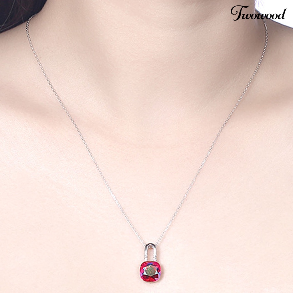 Twowood SILVERHOO 925 Silver Female Clavicle Necklace Exquisite Faux Crystal Lock Pendant Necklace for Party