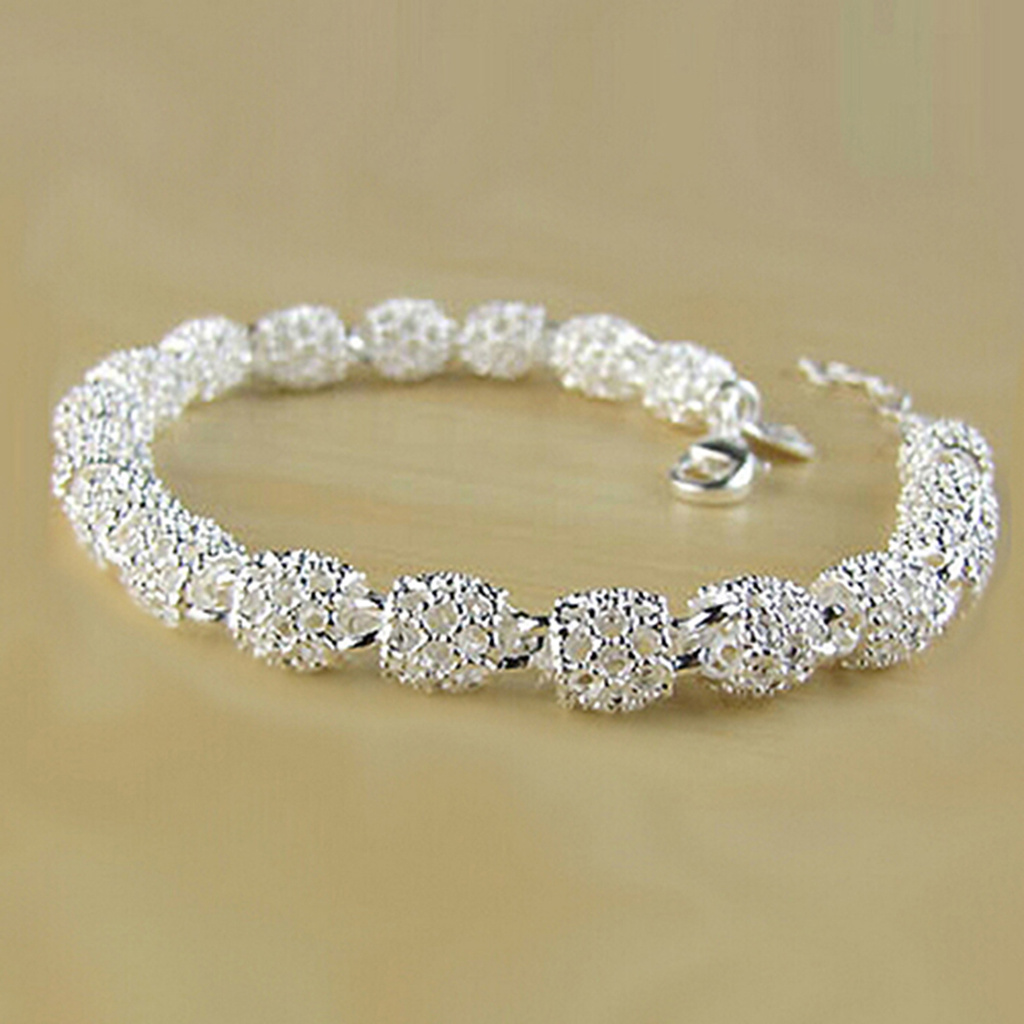 Canaan Gelang Tangan Rantai Lapis Silver Anti Karat Aksen Bola Hollow Untuk Wanita / Travel