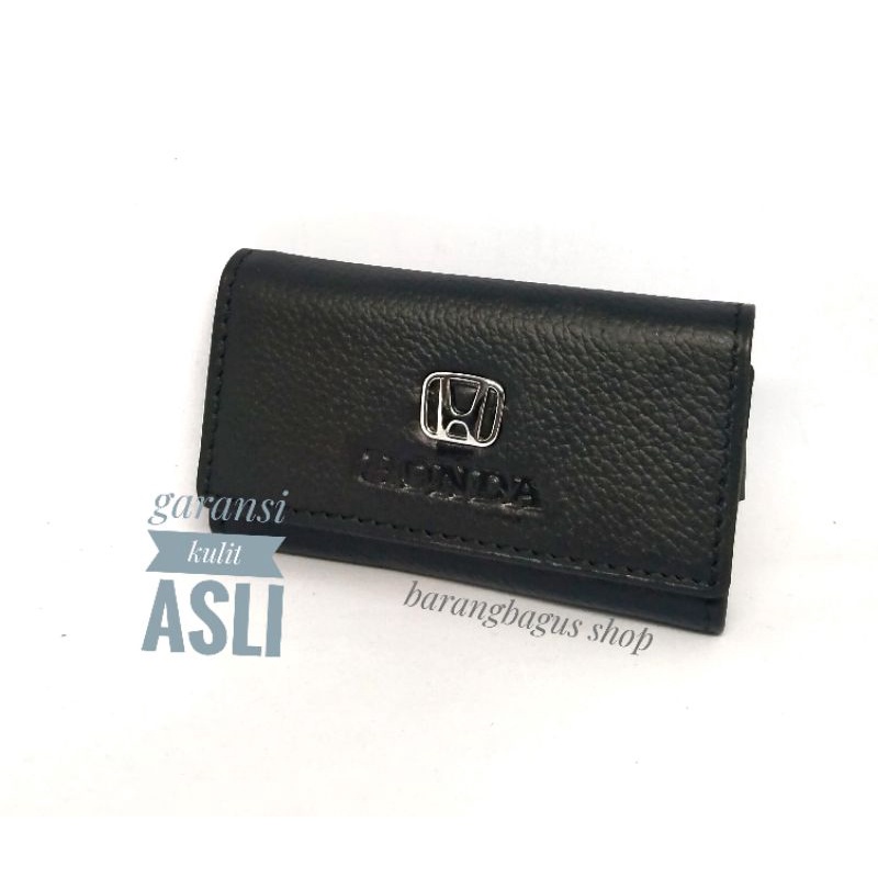 Dompet Gantungan Kunci Kulit Asli Include Slot STNK + Uang kertas Mobil Motor Logo Honda (Garansi 100% kulit asli)