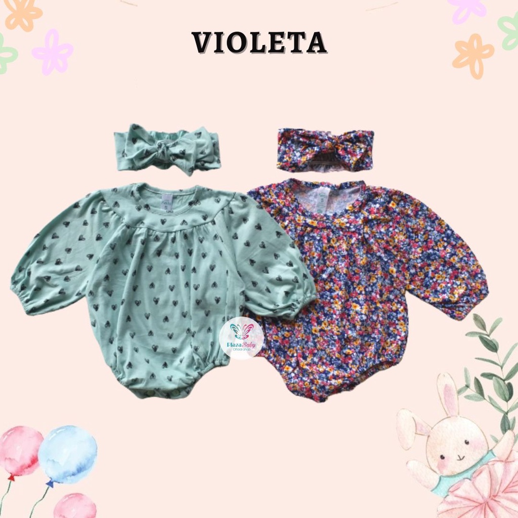 Plazbabyku MX VIOLETA jumpsuit bayi motif bunga yang lucu + free headband