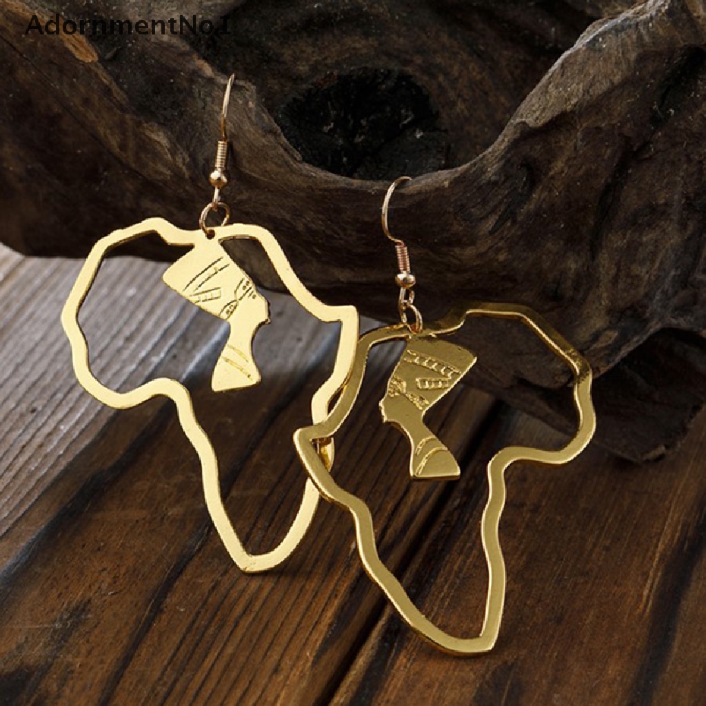 (AdornmentNo1) Anting Tusuk Gantung Desain Ratu Mesir / Nefertitititititititi / Afrika Warna Gold Untuk Wanita