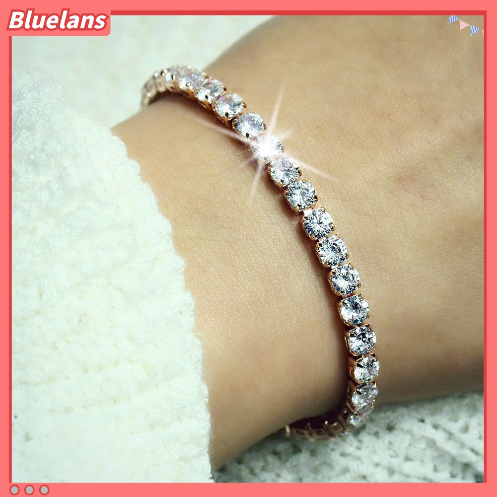 Bluelans Luxury Cubic Zircon Single Row Pull Slider Bracelet Women Adjustable Bangle