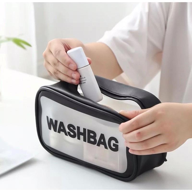 Tas Kosmetik WASHBAG Bahan PVC Kulit PU Waterproof Transparant Pouch Travel Organizer