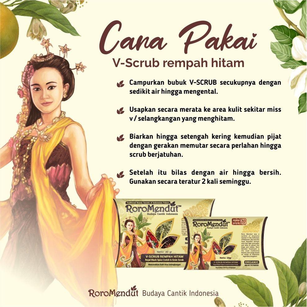 Roro Mendut V Scrub Rempah Hitam Lulur Pemutih Selangkangan / Area Kewanitaan 20gr &amp; 40gr