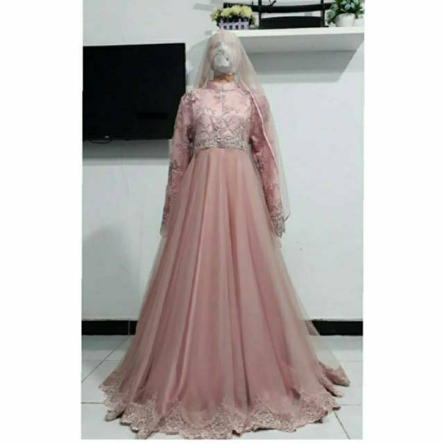 Gaun pengantin muslimah syari dusty pink gaun walimah gaun syari muslimah wedding dress muslimah