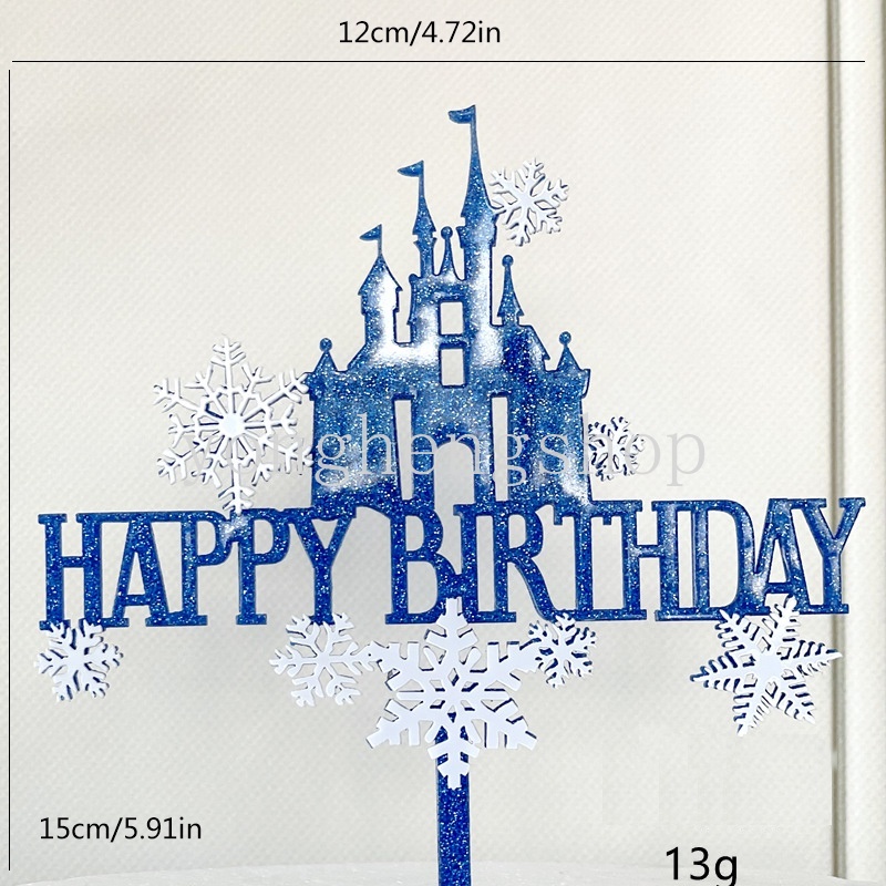 Topper Kue Desain Snowflake Castle Happy Birthday Bahan Akrilik Untuk Dekorasi Pesta Baby Shower