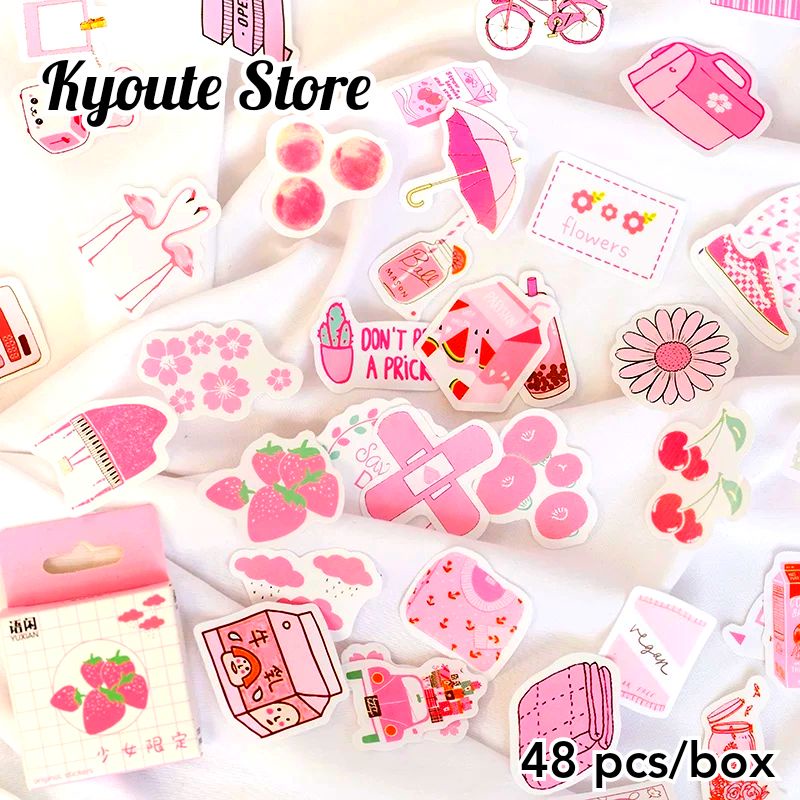 

Sticker Deco 48 pcs Aesthetic Cute Pink Stuff Scrapbook DIY Bujo Journal Planner Diary HP
