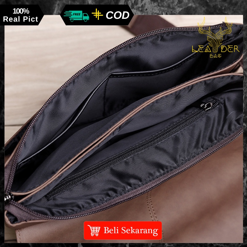 Tas Selempang Kulit Pria Kerja Original Import Model Terbaru 2022 Warna Coklat Khaki Waterproof | Tas Slingbag Messenger Kulit Cowok Ori Distro Keren Anti Air Murah Berkualitas TANGO B67