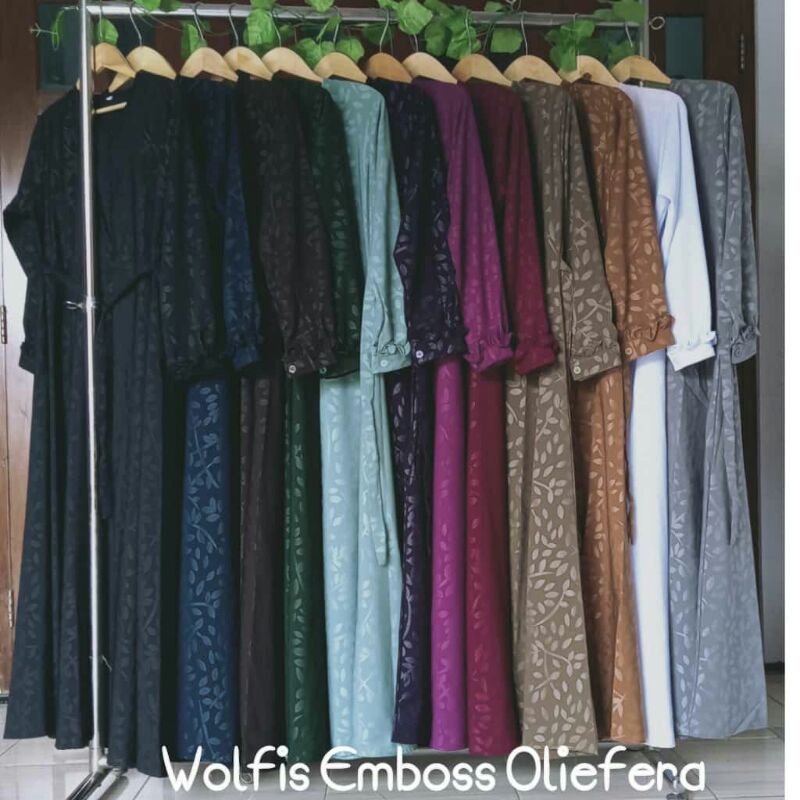 GAMIS SYAR'I WOLFIS EMBOSS MOTIF DAUN KELOR [OLIEFERA]