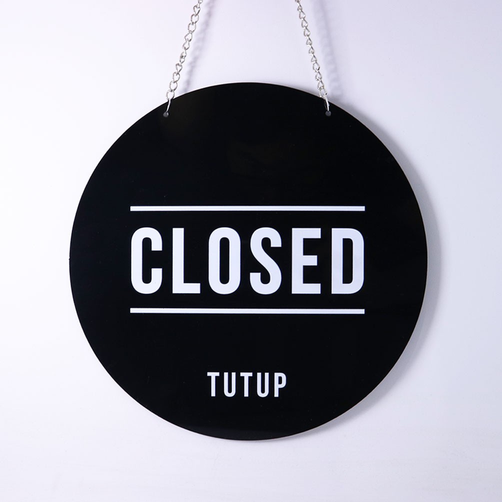 Open Closed Gantungan Sign Cafe Signage Akrilik Toko Restoran Papan Acrylic Board Buka Tutup Open Close Rantai Pintu