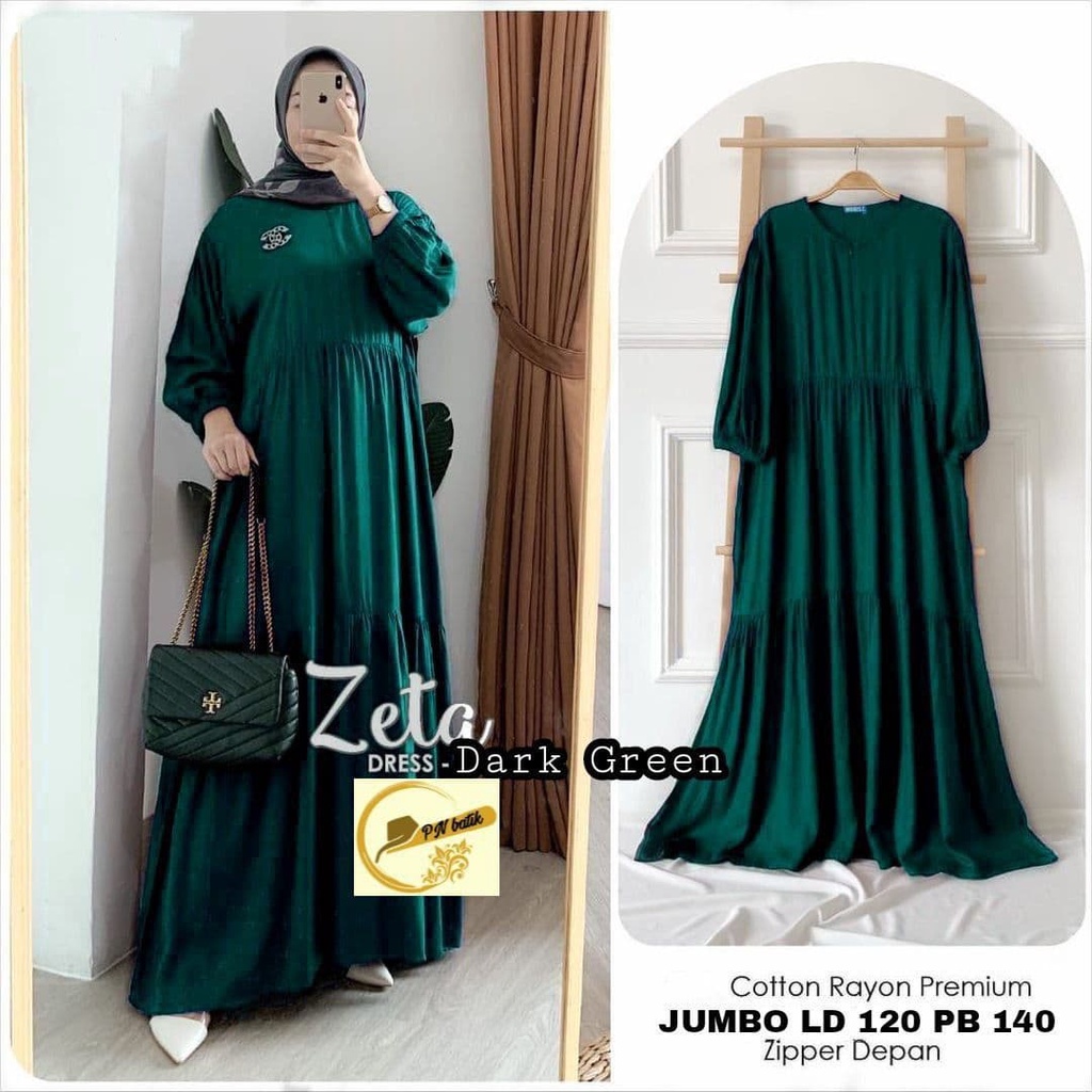 Gamis Syari Rayon Adem Warna Polos Cantik Gamis Canda Busui Wudhu Friendly Jumbo Hijau Botol Jotol
