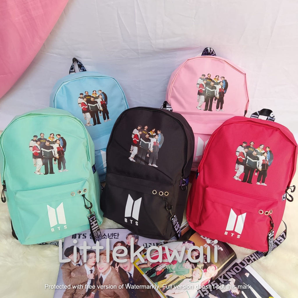 LK/Tas Ransel Laptop Backpack BTS  BT21 Sekolah Fashion Wanita Remaja Unofficial Import