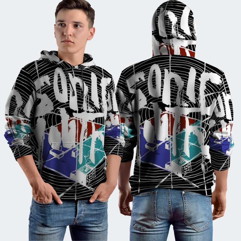 Jaket Hoodie Fullprint Sonic Youth Bahan Polyester Jersey
