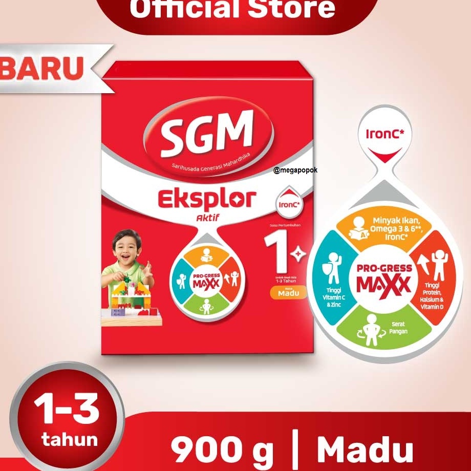 SGM Eskplor 1+ Usia 1-3 Tahun Rasa Vanila/Madu 900gr/megapopok