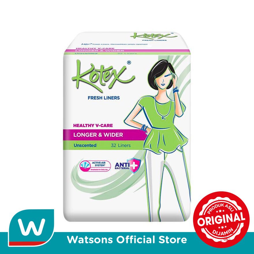 Kotex Panty Liner Longer & Wider Anti Bacterial 32Pcs