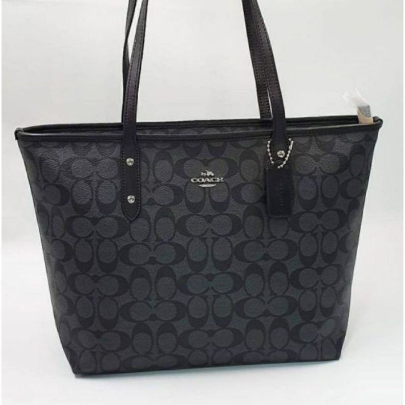 CITY ZIP TOTE IN SIGNATURE BLACK SIGNATURE (COACH F58292)