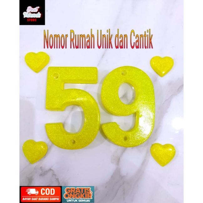 Nomor Rumah dan Huruf Timbul , Angka & Huruf hiasan glitter kuning