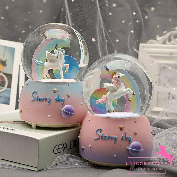 Snowball Unicorn Kotak Musik Lampu Kamar Anak Warm White Kado Anak Musik Kotak Tidur