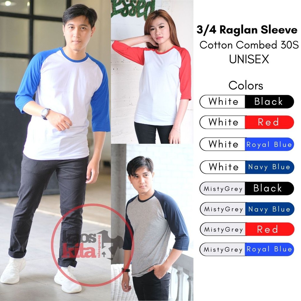 REGLAN 3/4 PREMIUM / COMBED 30S DAN COMBED 28S  / t-shirt reglan