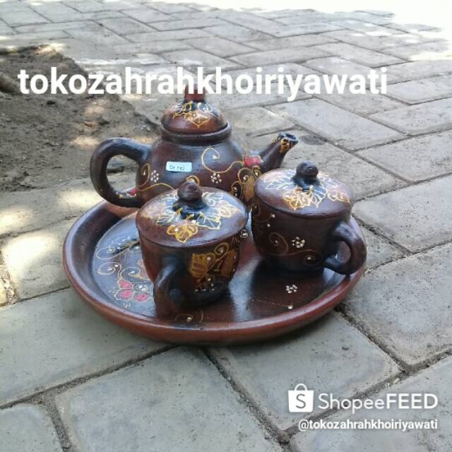 Teko Teh Poci Tanah Liat batik /Set Teko Poci batik