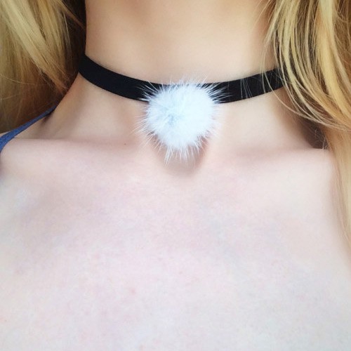 LRC Kalung Sexy  Fuzzy Ball Pendant Decorated Wide Chorker