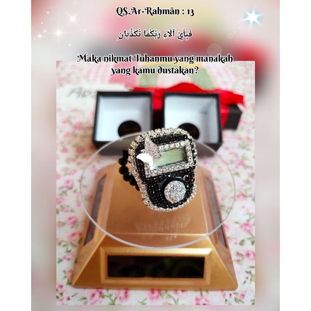 Tasbih Digital Diamond Hias Ring Silver Butterfly (free box+buku dzikir)