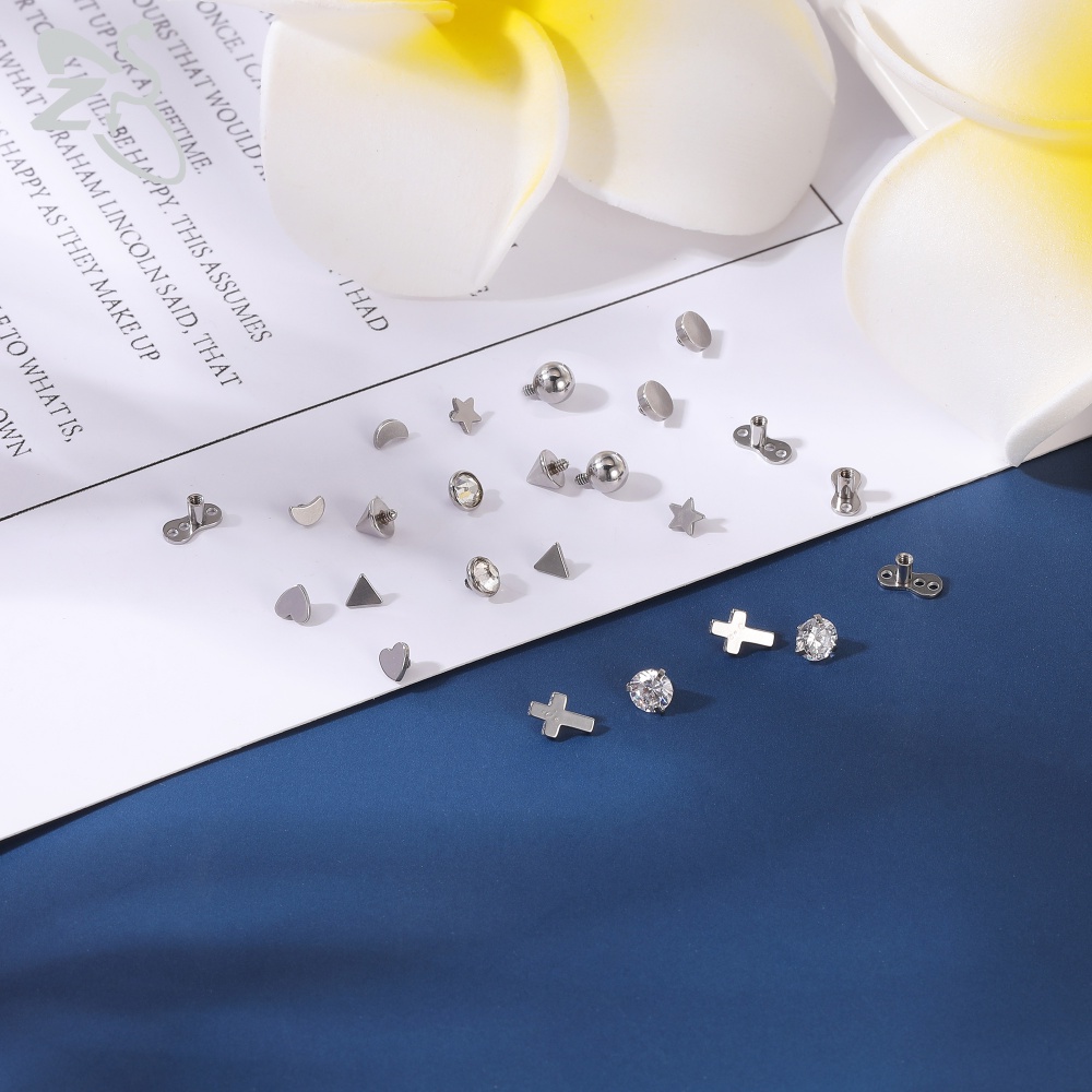 1 Set 16G Stainless Steel Micro Dermal Piercing CZ Crystal Dermal Anchor Surface Piercings Skin Diver Body Piercing