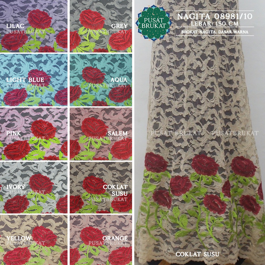 NAGITA 08981/10 - KAIN BRUKAT / BROKAT BORDIR NAGITA, DASAR MULTICOLOR [harga per 0.5m]