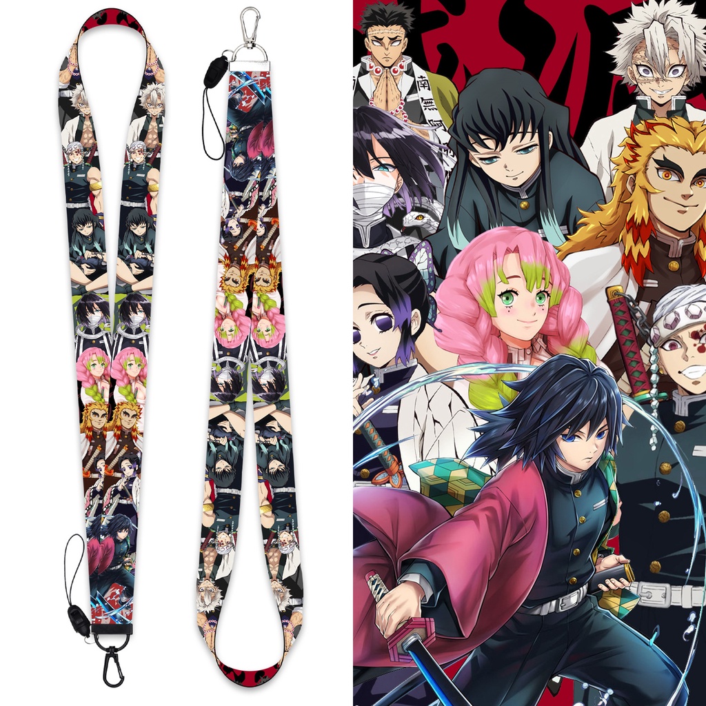 Gantungan Kunci Tali lanyard Panjang Kombinasi Desain ghost killing blade nine Pilar Untuk Ponsel