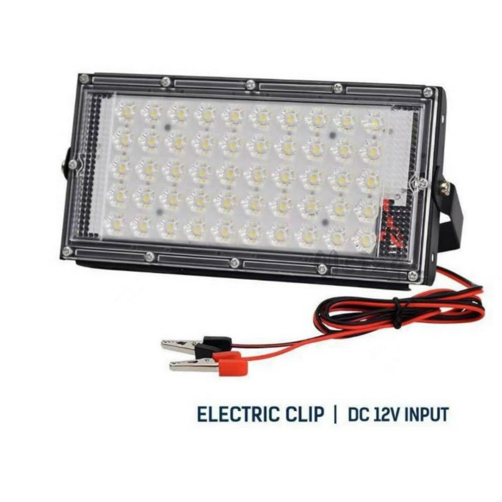 DC 12V 50W LAMPU SOROT PANEL LED FLOODLIGHT KABEL JEPIT AKI / 12V LAMPU PJU
