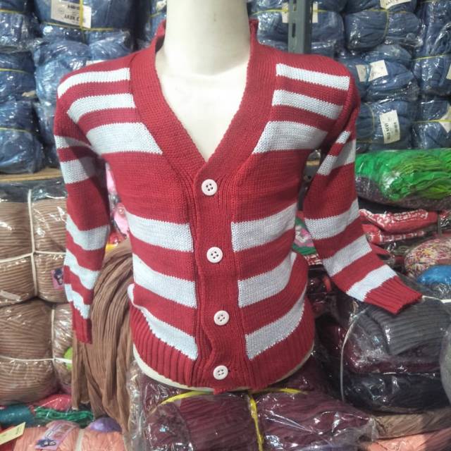 Switer Rajut anak motif garis pake kancing//one size